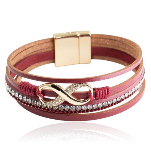 Bransoletka na magnes z rzemieni nieskończoność bordo