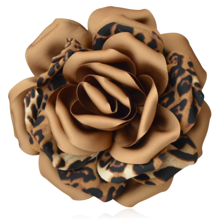 Broszko-spinka duża róża panterka brąz 16 cm