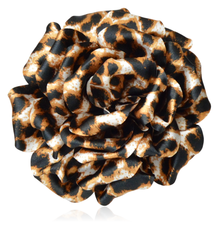 Broszko-spinka kwiat satynowany w panterkę 12 cm