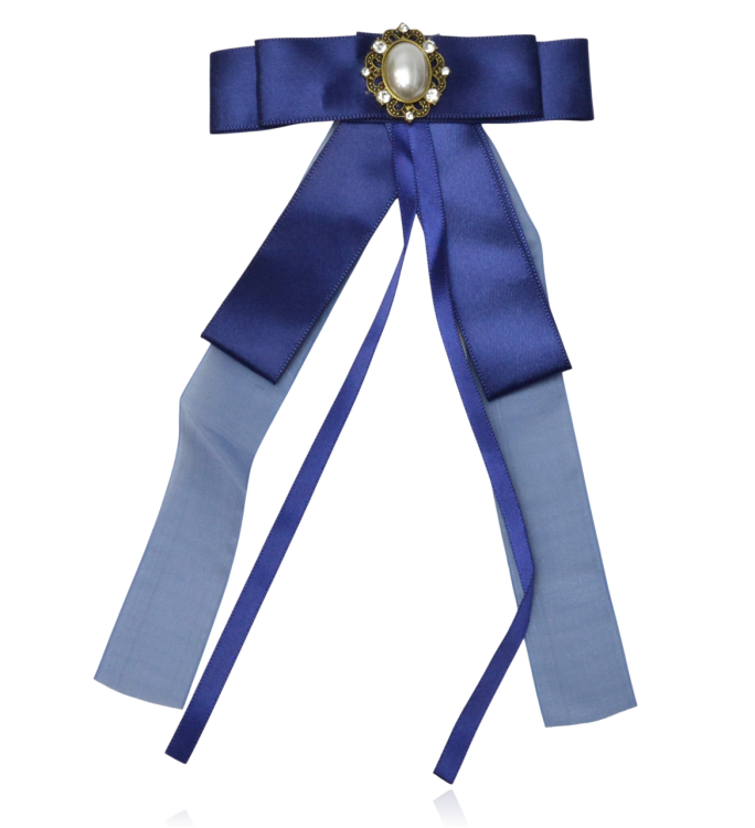 Broszko-spinka kokarda z tkaniny satynowanej granat