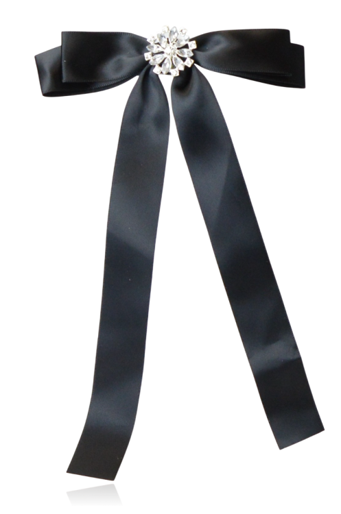 Broszko-spinka kokarda satynowana z cyrkoniami czarna