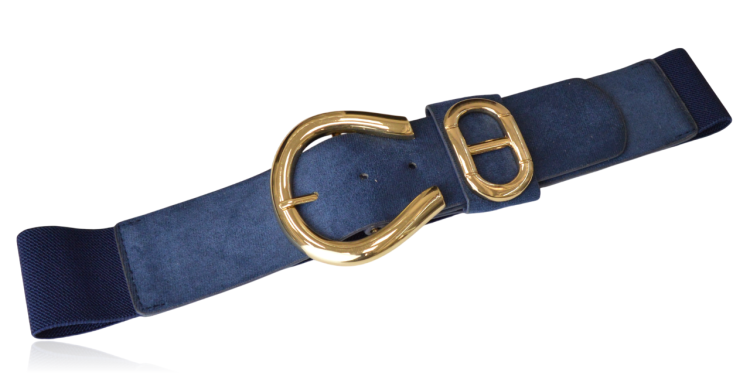 Pasek na gumie elastyczny imitacja zamszu granatowy