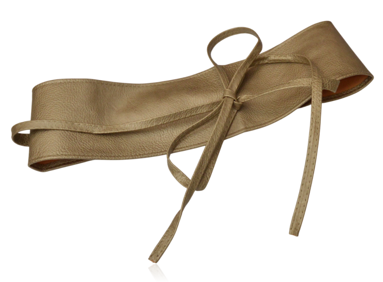 Szeroki damski pasek wiązany złoty beż