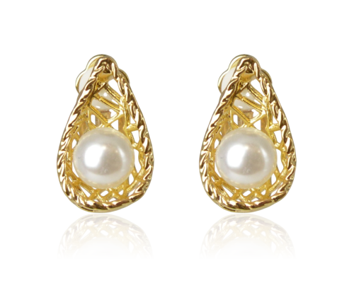Klipsy łezki z perłami metalowe złote old money