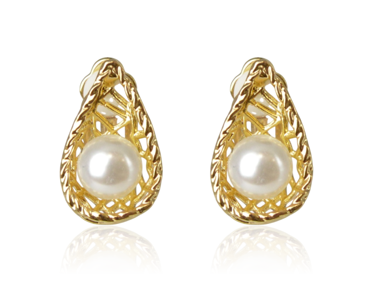 Klipsy łezki z perłami metalowe złote old money