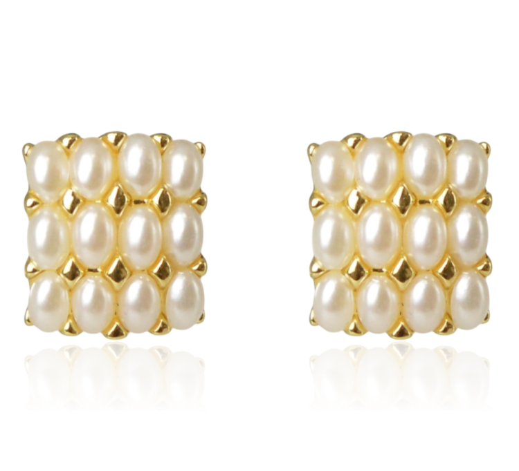 Klipsy kwadratowe z perłami metalowe złote old money