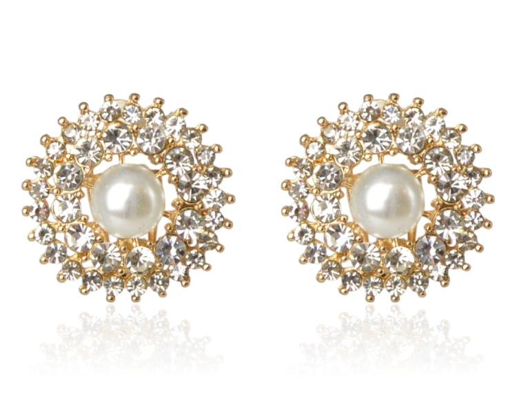 Klipsy markizy z cyrkoniami i perłami złote