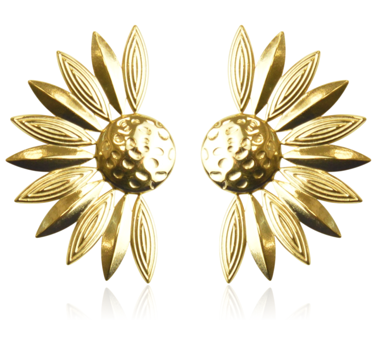 Kolczyki kwiatowe duże sztyfty stalowe złote