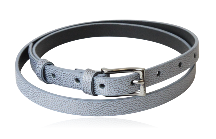 Pasek skórzany cienki szaro-niebieski wzór 95 cm