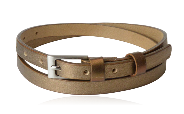 Pasek skórzany cienki metaliczny brąz 90 cm