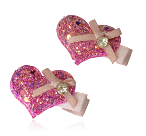 Komplet spinek dziecięcych serduszek brokat róż
