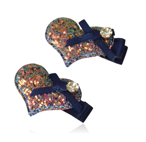 Komplet spinek dziecięcych serduszek brokat granat