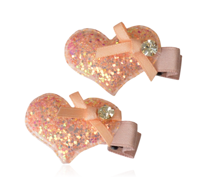 Komplet spinek dziecięcych serduszek brokat łosoś