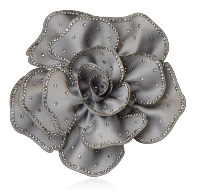 Broszko-spinka kwiat z dżecikami szary 11 cm