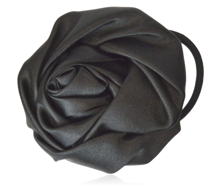 Broszko-gumka róża satynowana czarna 8 cm