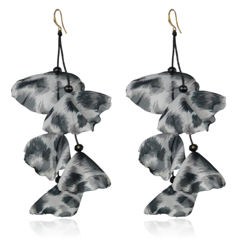 Kolczyki materiałowe z kryształkami długie panterka