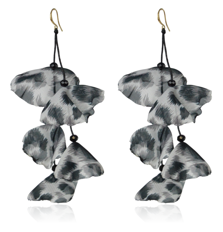 Kolczyki materiałowe z kryształkami długie panterka