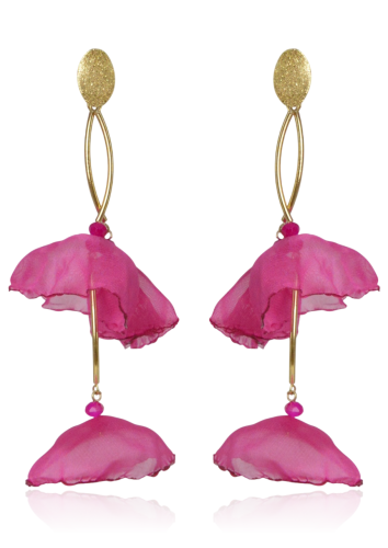 Kolczyki materiałowe na ozdobnym sztyfcie fuksja