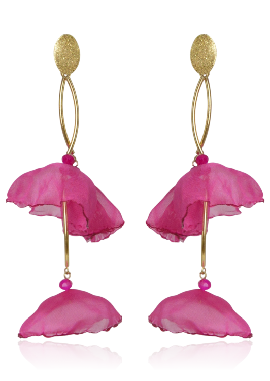 Kolczyki materiałowe na ozdobnym sztyfcie fuksja