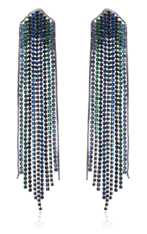 Kolczyki cyrkoniowe nitki niebiesko-zielone kaskadowe