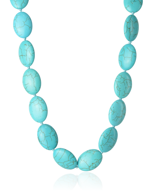 Naszyjnik z owalnych pastylek imitujących turkus