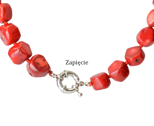 Naszyjnik z czerwonego korala nieregularny - zapięcie