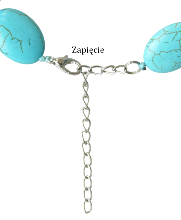 Naszyjnik z owalnych pastylek imitujących turkus - zapięcie