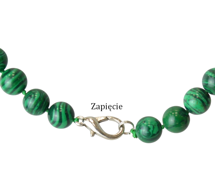 Naszyjnik korale kulki imitujące malachit - zapięcie