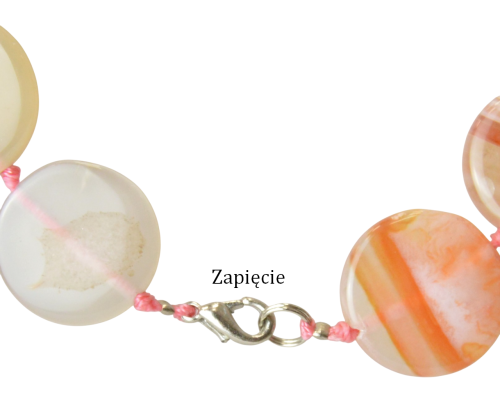 Naszyjnik korale monetki z agatu karneolowego - zapięcie