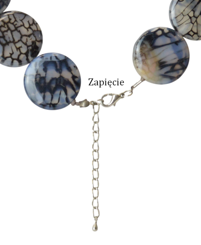 Naszyjnik korale monetki z agatu smoczego - zapięcie