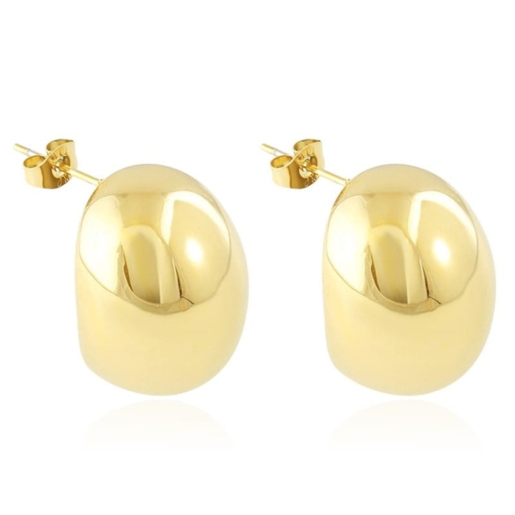 Kolczyki stalowe owalne dmuchane duże vintage złote