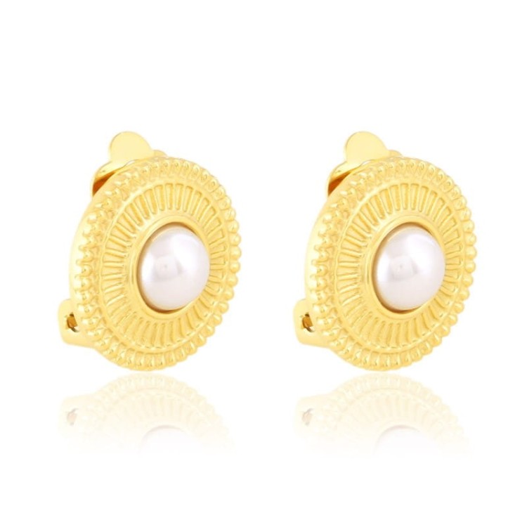 Klipsy stalowe z imitacją pereł złote