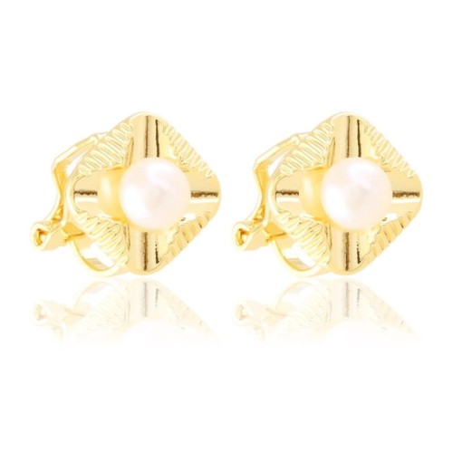 Klipsy stalowe delikatne romby z imitacją pereł złote