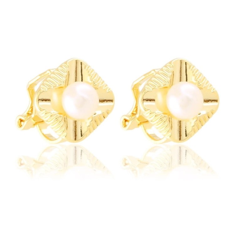 Klipsy stalowe delikatne romby z imitacją pereł złote