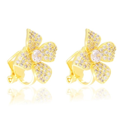 Klipsy stalowe delikatne kwiatki z cyrkonii złote