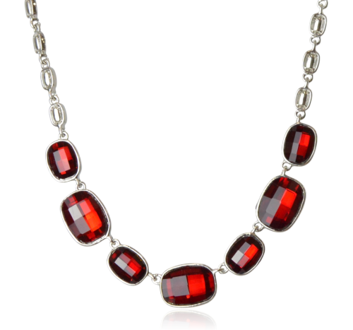 Naszyjnik srebrna kolia z bordowymi kryształami