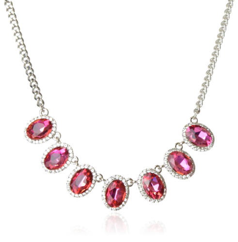 Naszyjnik kolia ze srebrno-malinowymi markizami