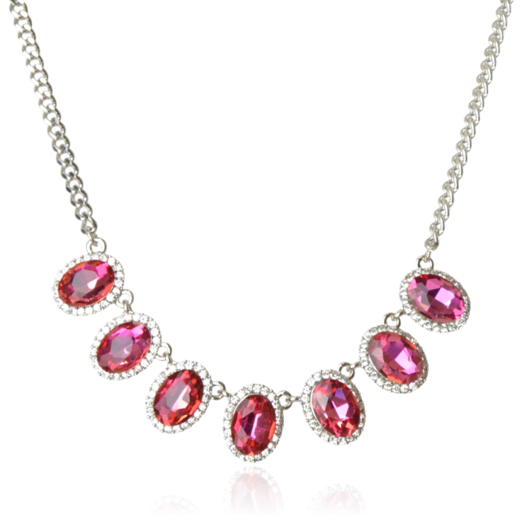 Naszyjnik kolia ze srebrno-malinowymi markizami