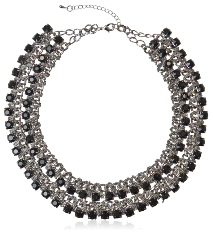 Naszyjnik kolia z oksydowanych łańcuchów i cyrkonii