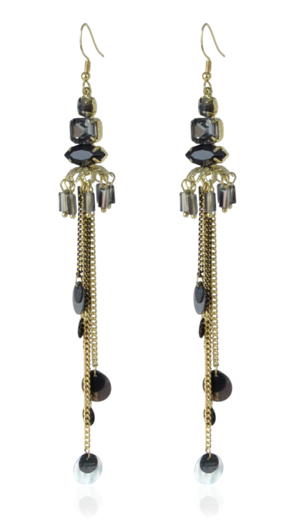Długie kolczyki z czarno-złotych łańcuszków
