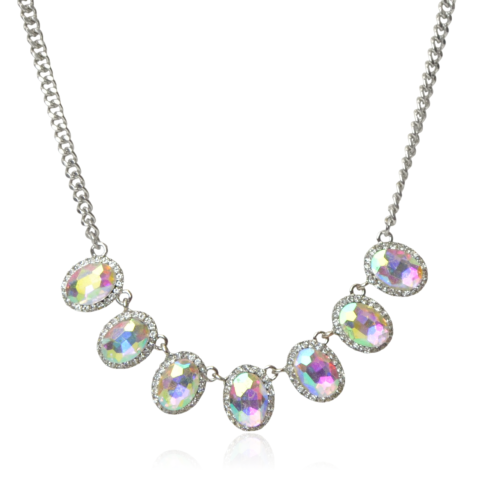 Naszyjnik kolia ze srebrno-opalizującymi  markizami
