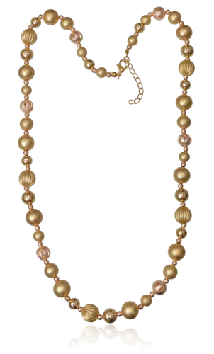Naszyjnik korale kulki złoto + różowe złoto 64 cm