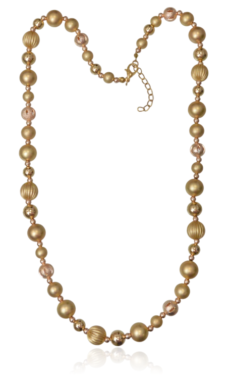 Naszyjnik korale kulki złoto + różowe złoto 64 cm