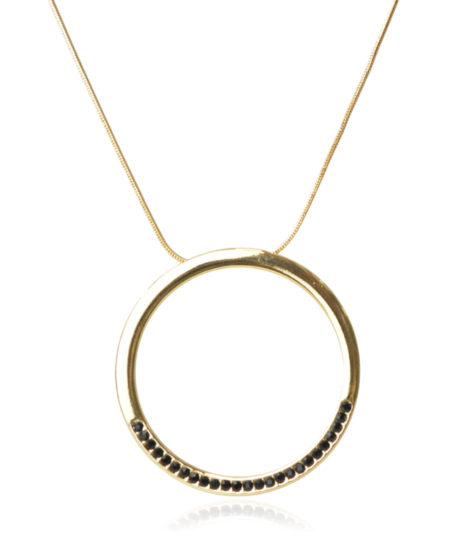 Długi złoty wisior z przywieszką z czarnymi cyrkoniami