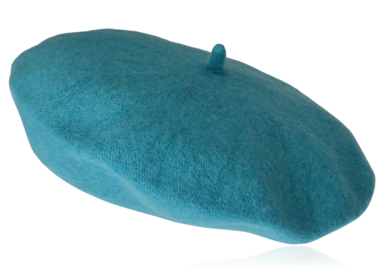 Beret damski z wełną błękit turkusowy