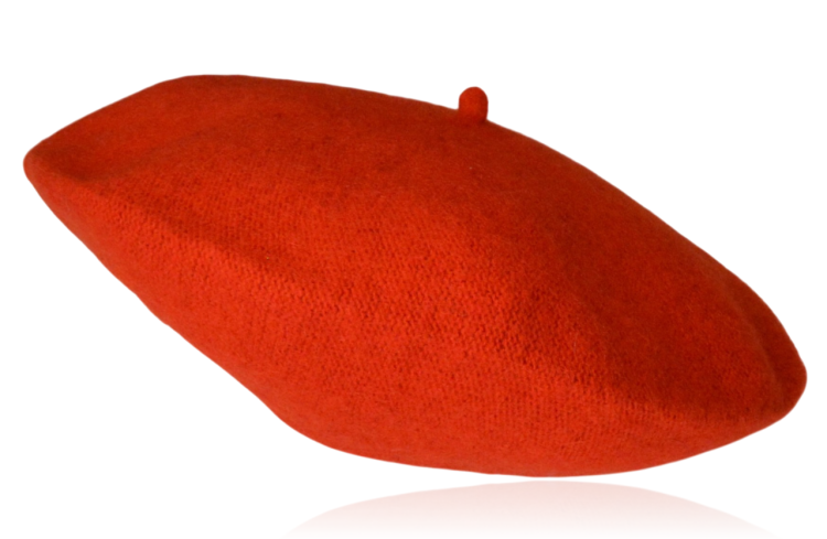 Beret damski z wełną czerwony koral