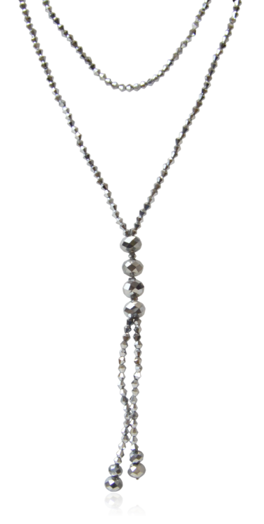 Długi wisior z kryształków fasetowanych srebrny