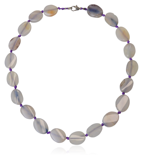 Naszyjnik korale pastylki owalne agat szaro-fioletowy