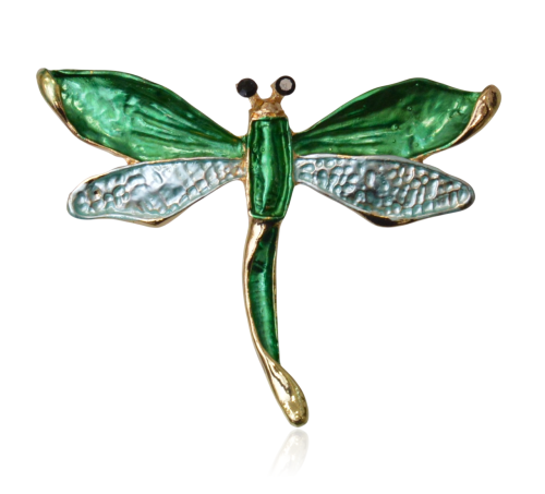 Broszka ważka metaloplastyka emalia zielona