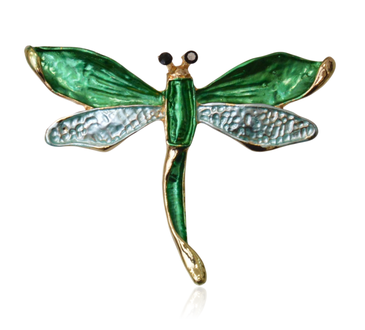 Broszka ważka metaloplastyka emalia zielona